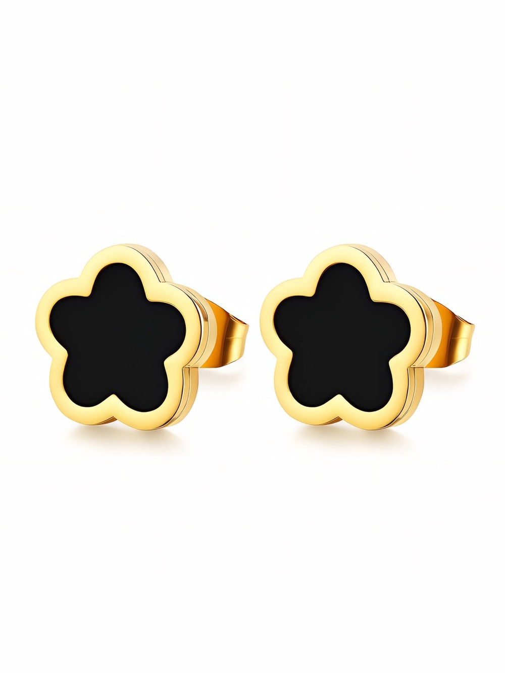 18K Gold Plated Stainless Steel Clover Flower Stud Earrings NWT